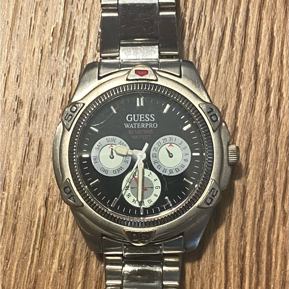 Guess Waterpro Silver and Black Watch